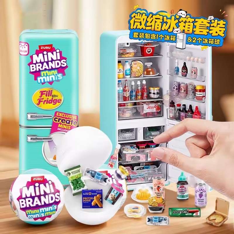 Miniature Baking Kitchen - LED-beleuchtetes Mini-Kühlschrank-Spielzeugset, Mini-Kühlschrank mit Mini-Lebensmitteln, Mikro-Küchenszene,